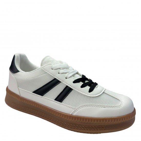 2000689103 Γυναικείο αθλητικό sneakers δετό μπέζ σόλα λευκό/μαύρο