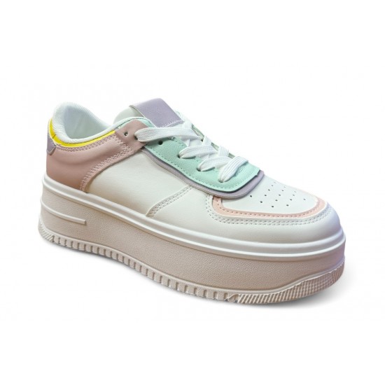 2000689501 Γυναικείο αθλητικό sneakers δίπατο δετό λευκό/πλχ