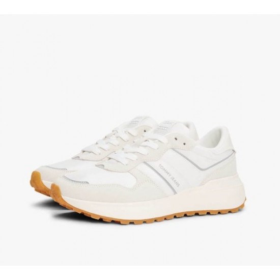 2000689801 Γυναικείο αθλητικό tommy hilfiger jeans sneakers δετό εκρού