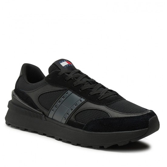 2000689901 Ανδρικό αθλητικό tommy hilfiger jeans sneakers δετό μαύρο