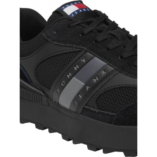 2000689901 Ανδρικό αθλητικό tommy hilfiger jeans sneakers δετό μαύρο