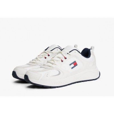 2000690001 Ανδρικό αθλητικό tommy hilfiger jeans sneakers δετό εκρού