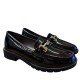 2000692602 Γυναικείο μοκασίνι chunky loafer μέταλο λουστρίνι μπορντώ