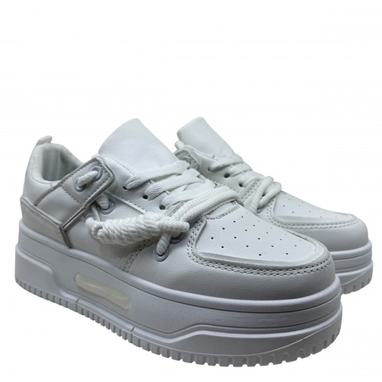 3000001001 Γυναικείο αθλητικό sneakers δετό λευκό