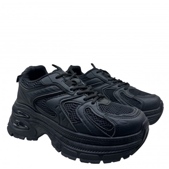 3000001101 Γυναικείο αθλητικό sneakers δετό μαύρο