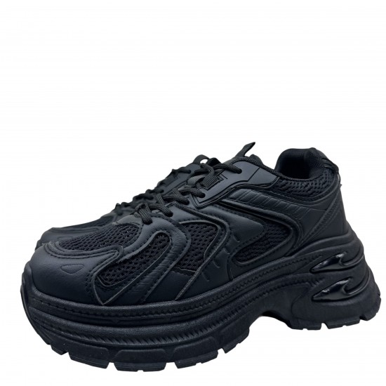 3000001101 Γυναικείο αθλητικό sneakers δετό μαύρο