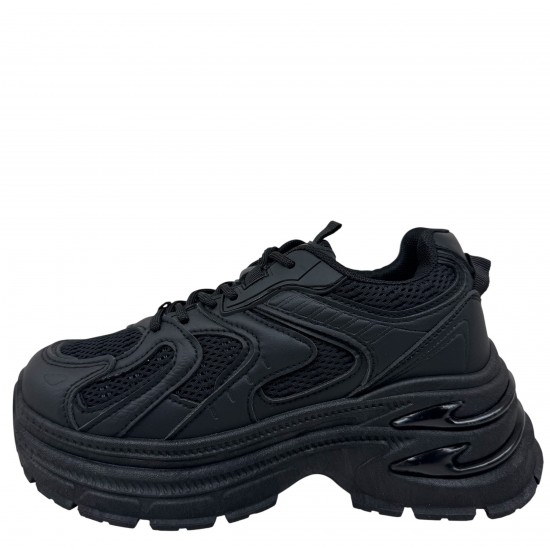 3000001101 Γυναικείο αθλητικό sneakers δετό μαύρο