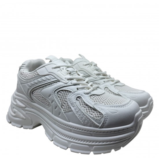 3000001102 Γυναικείο αθλητικό sneakers δετό λευκό