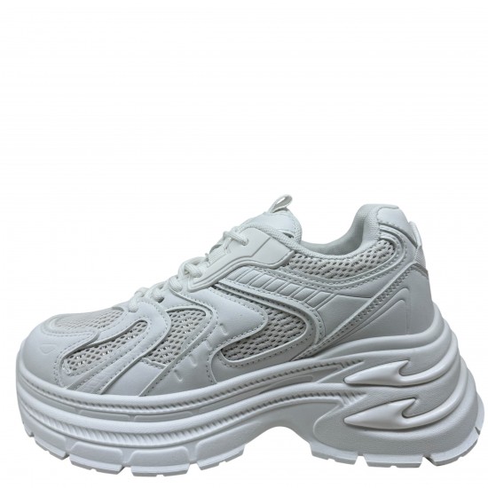 3000001102 Γυναικείο αθλητικό sneakers δετό λευκό