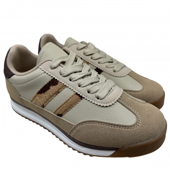 3000001201 Γυναικείο αθλητικό sneakers δετό μπέζ