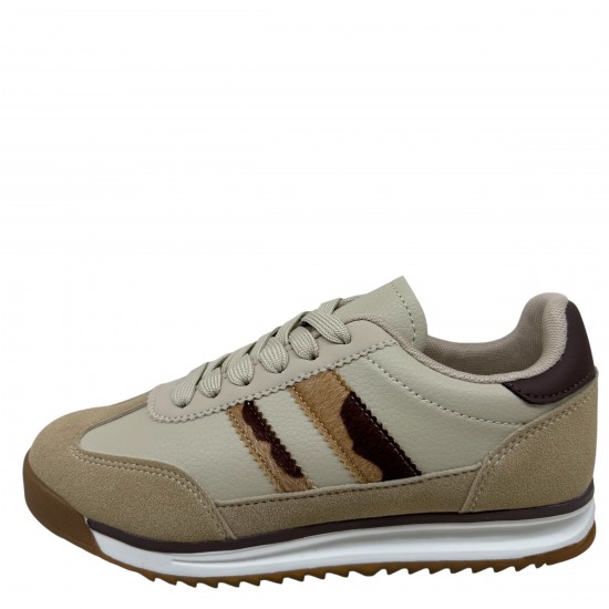 3000001201 Γυναικείο αθλητικό sneakers δετό μπέζ
