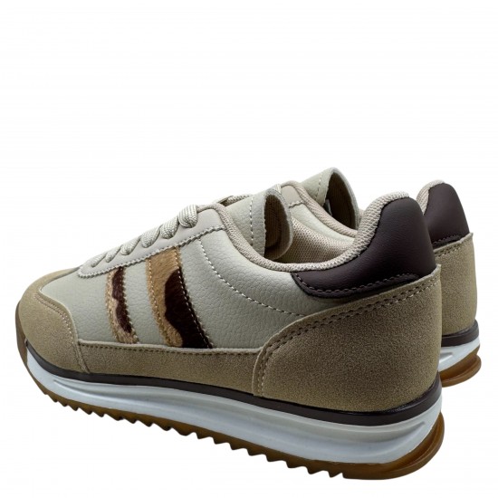 3000001201 Γυναικείο αθλητικό sneakers δετό μπέζ