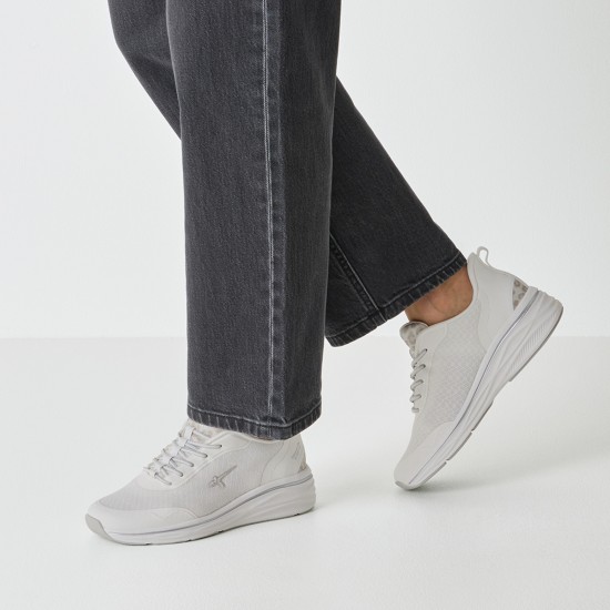 3000004201 Γυναικείο sneakers δετό λευκό/ασημί